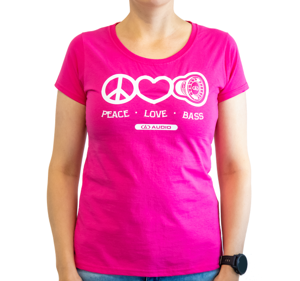 DD ”Peace • Love • Bass” naisten T-paita, pinkki (XS-L)