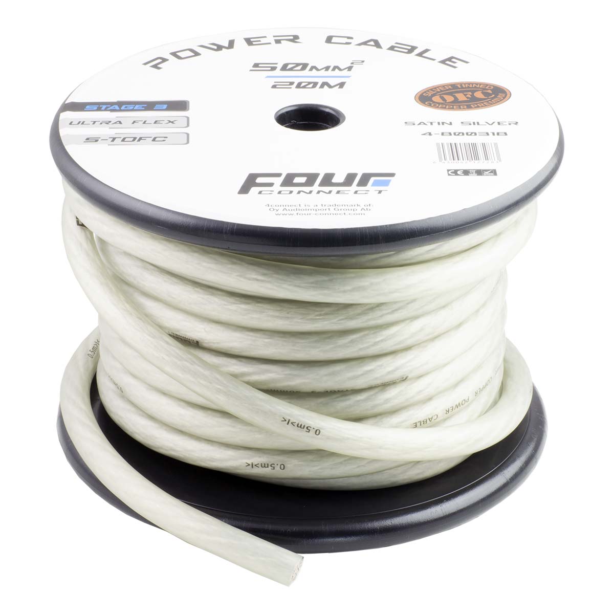 FOUR Connect 4-800318 STAGE3 50mm2 Satin Silver S-TOFC virtakaapeli, 20metriä