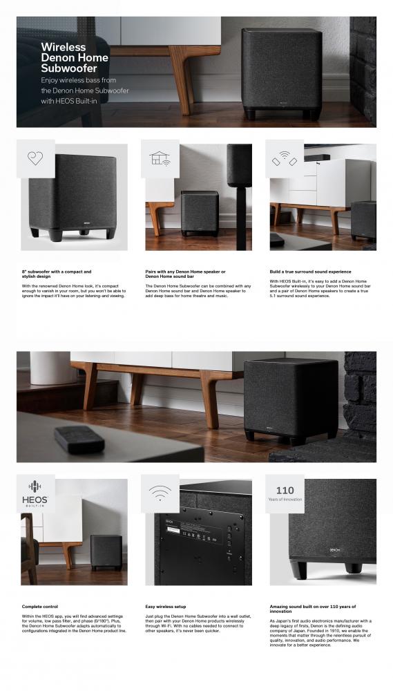 Denon Home Subwoofer langaton subwoofer, asiakaspalautus - Audiokauppa.fi