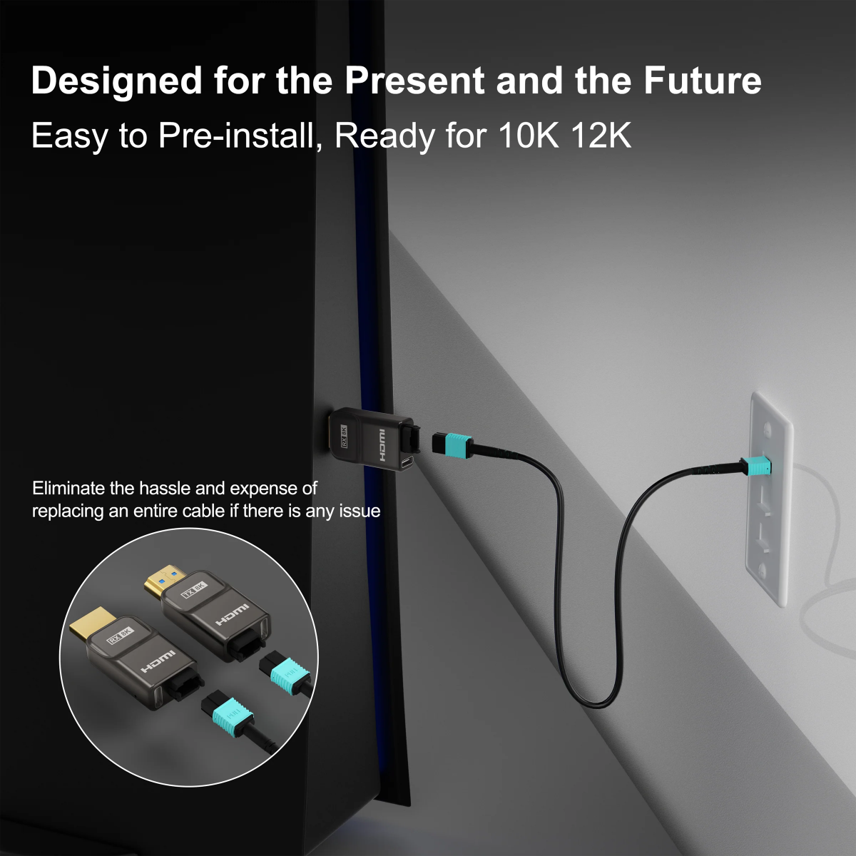 RuiPro 8K panssaroitu HDMI-kuitukaapeli irrotettavilla liittimillä 48 Gbit/s