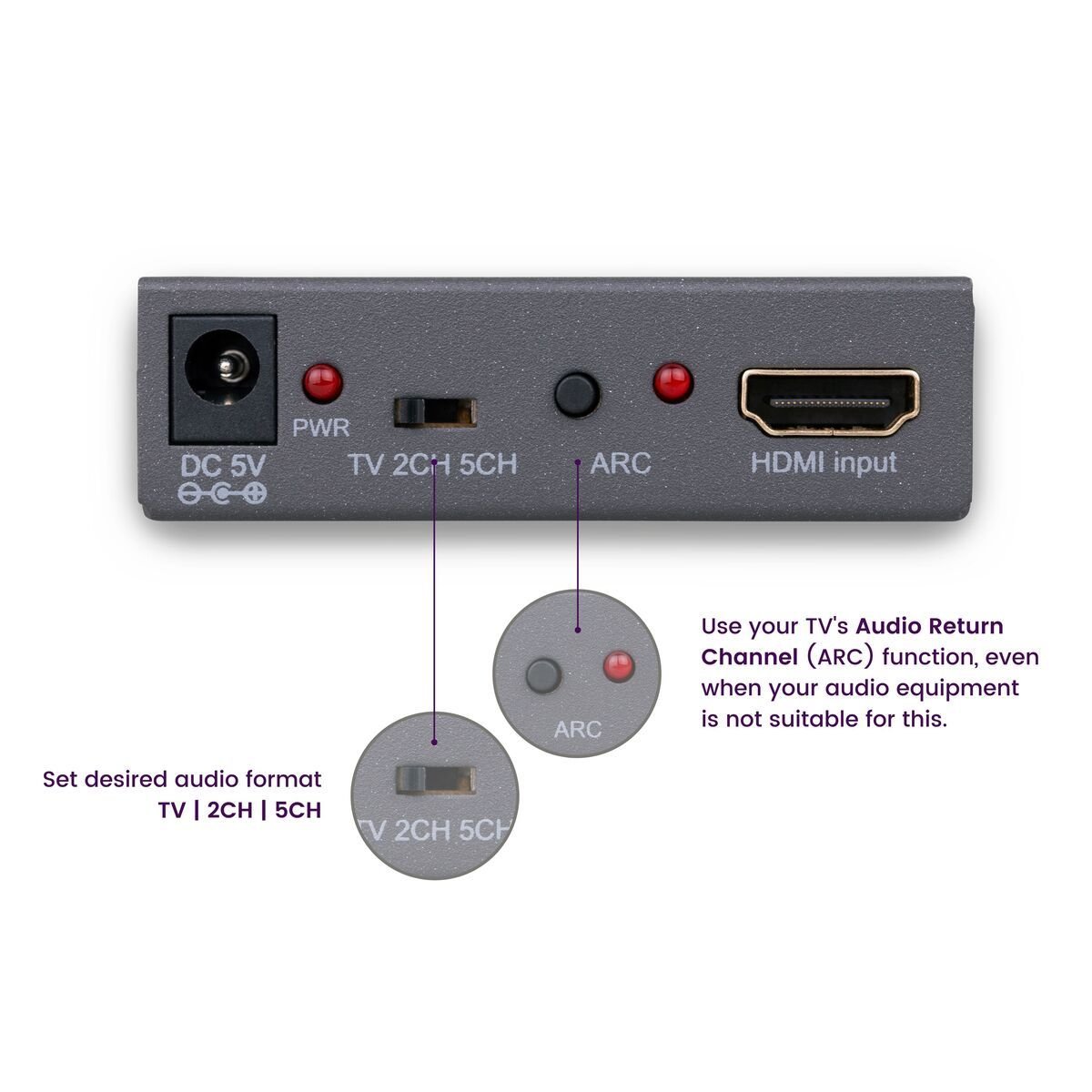 Marmitek Connect AE14 ARC HDMI > HDMI + optinen audio - erotin - Audiokauppa.fi